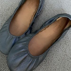 Beautiful sliver and teal Tieks ballet shoe